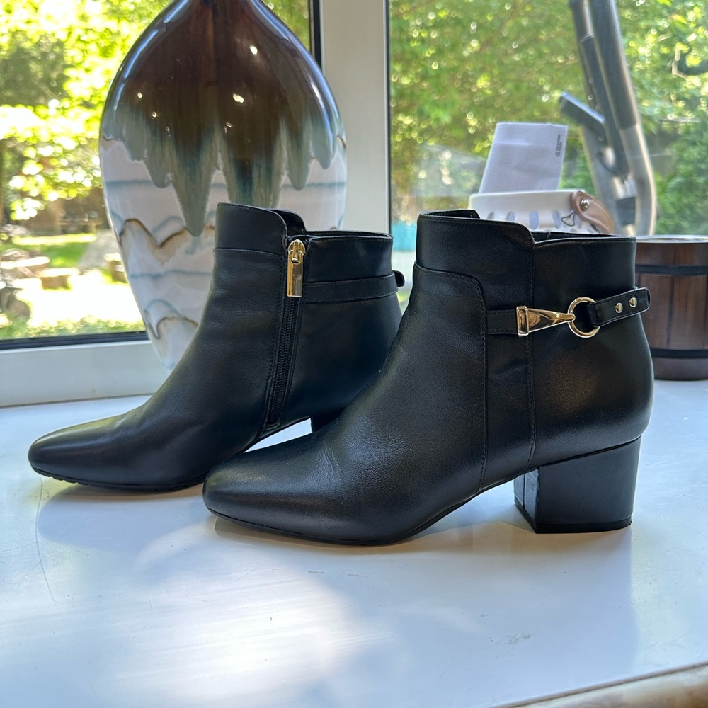 Bandolino Black Ankle Booties with Gold Buckle